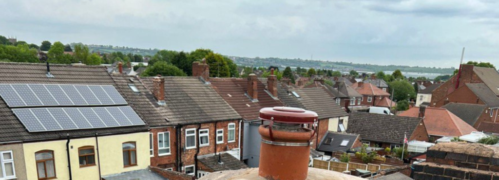 This is a photo taken from a roof which is being repaired by Radcliffe on Trent Roofing Repairs, it shows a street of houses, and their roofs